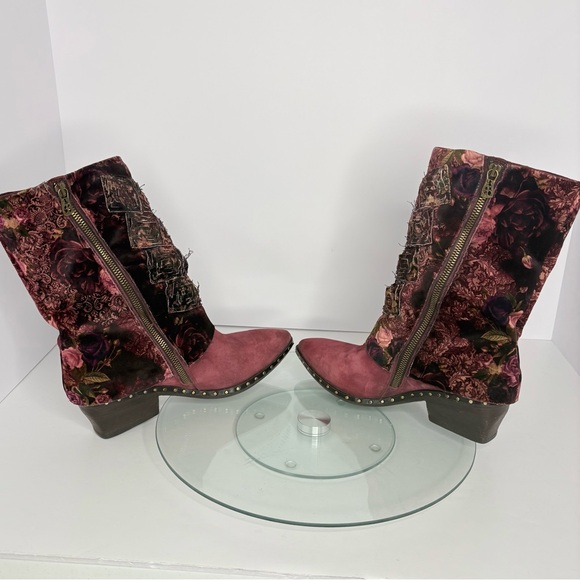 A.S.98 Saint Patchwork Floral Velvet Suede Leather Studded Boots Boho Size 9 - Picture 8 of 11